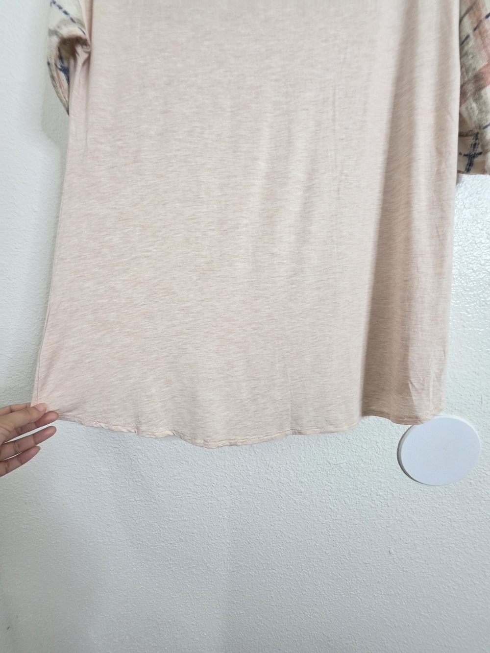 Ces Femme Womens Plaid Contrast Sleeve Pocket Top Medium Blush Pink - Picture 12 of 13